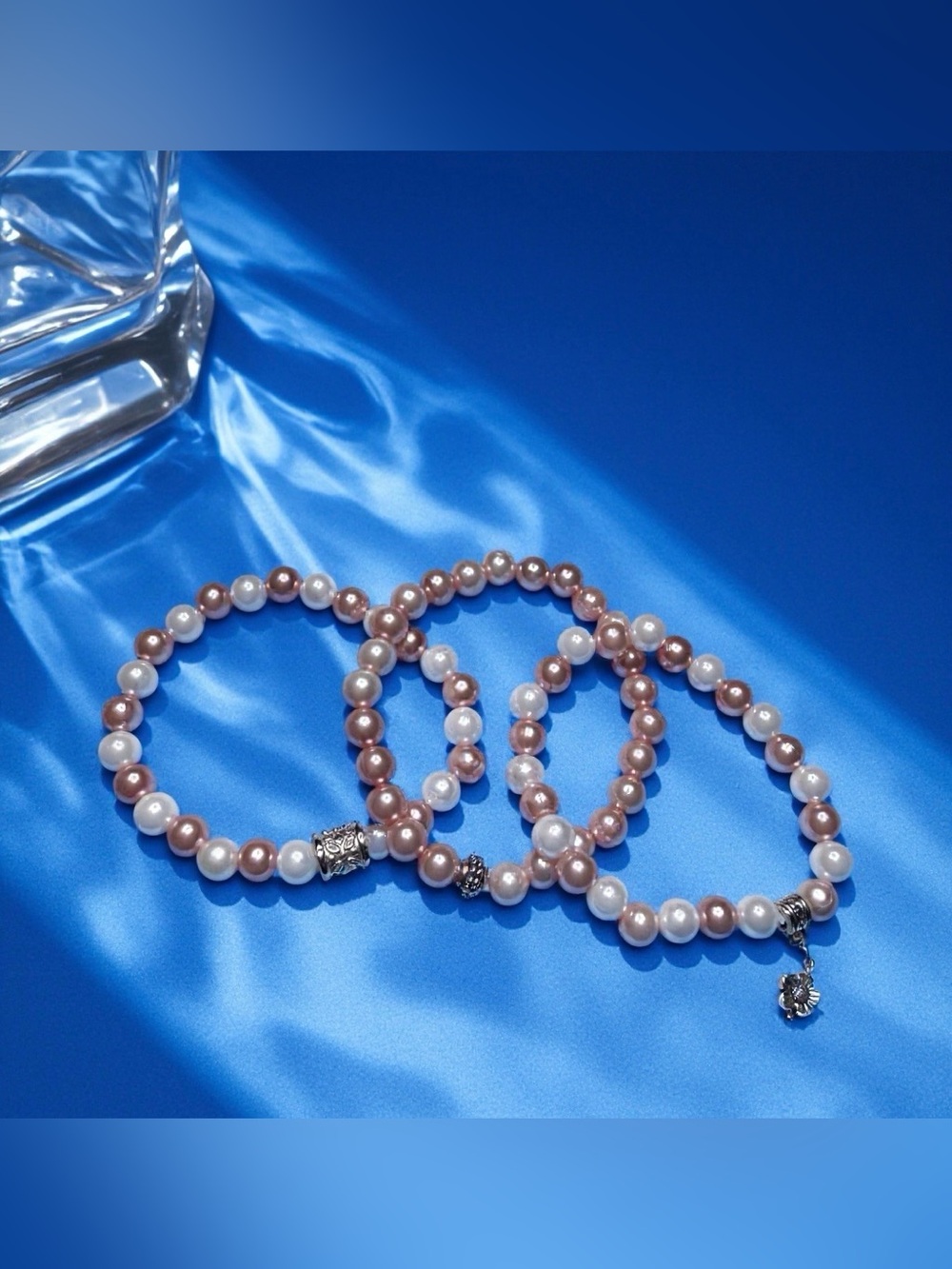Hand Crafted Pink and White Pearl Bracelet Trio